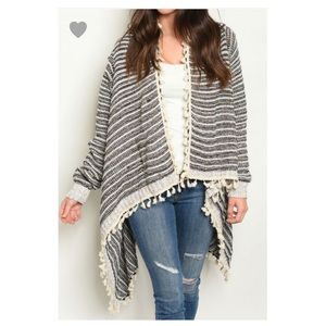 New! Cuff Sleeve Cozy Open Fringe Cardigan Sweater